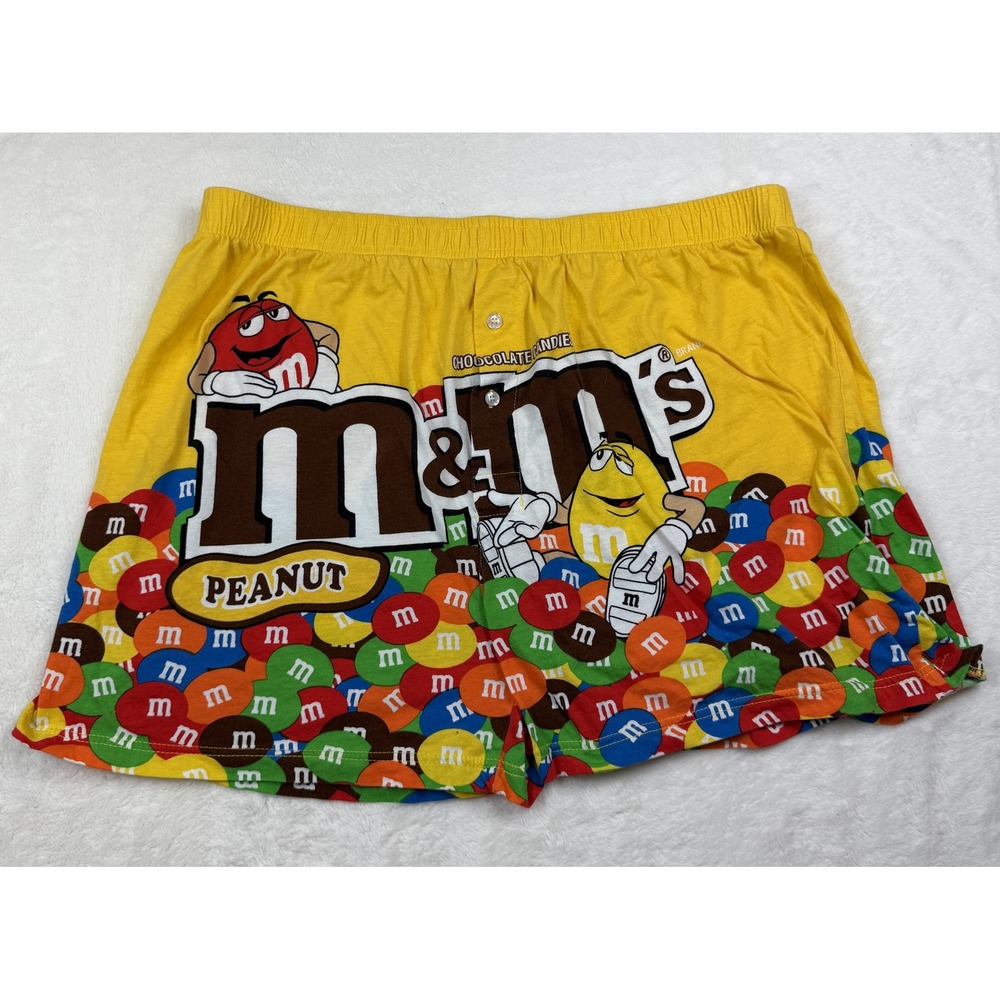 M&Ms World Mens Yellow Peanut Chocolate Candy Sleep Shorts 2XL Cotton Lounge